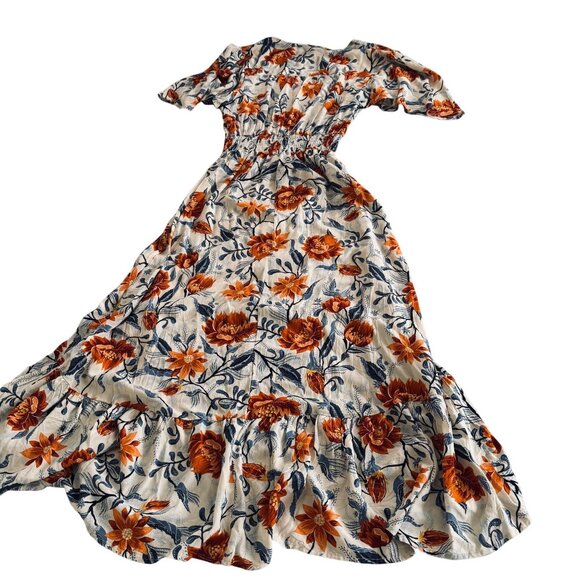The Label By Anthropologie  Orange V-Neck Tiered  Floral Maxi Dress Size L - Picture 6 of 14